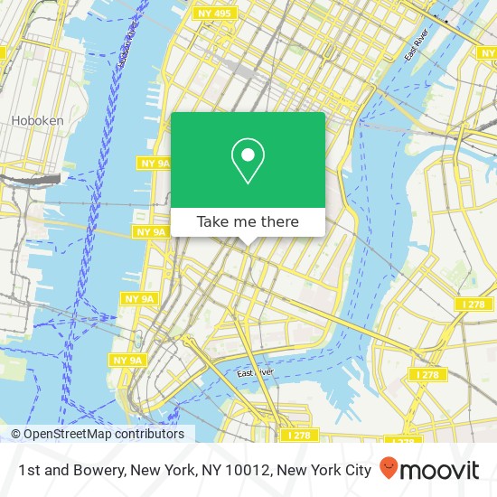 1st and Bowery, New York, NY 10012 map
