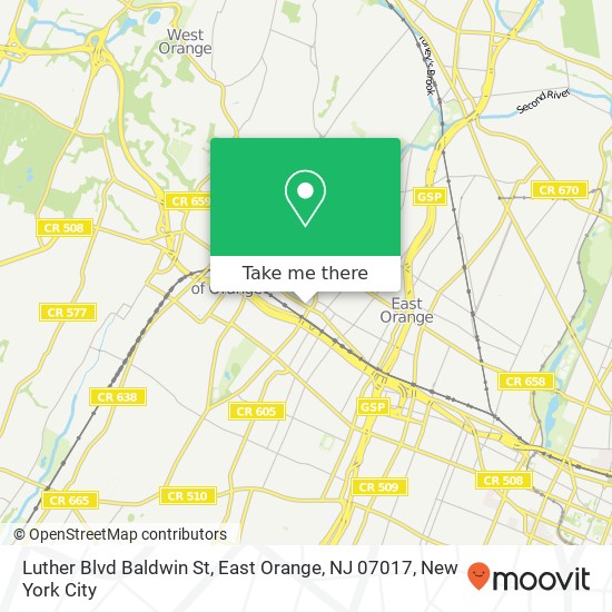 Mapa de Luther Blvd Baldwin St, East Orange, NJ 07017