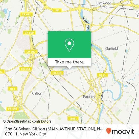 Mapa de 2nd St Sylvan, Clifton (MAIN AVENUE STATION), NJ 07011