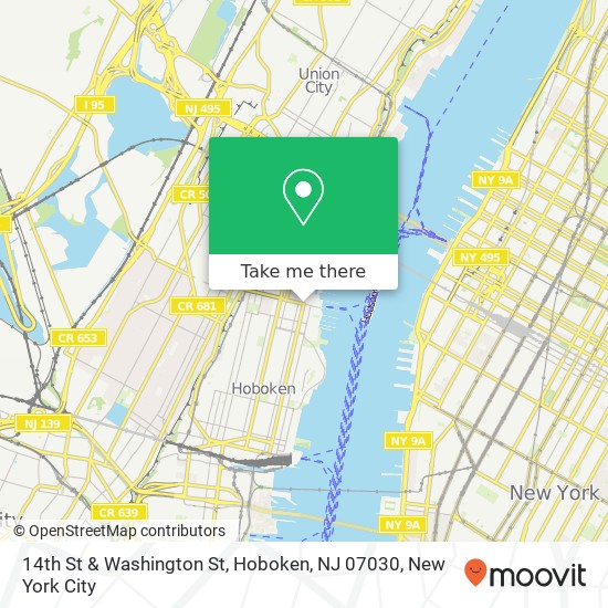 Mapa de 14th St & Washington St, Hoboken, NJ 07030