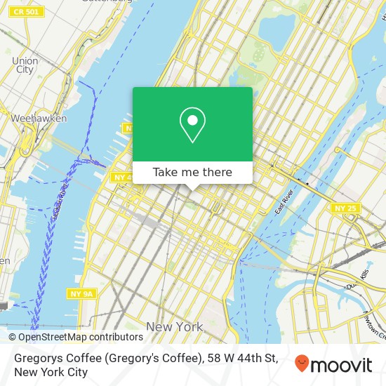 Mapa de Gregorys Coffee (Gregory's Coffee), 58 W 44th St