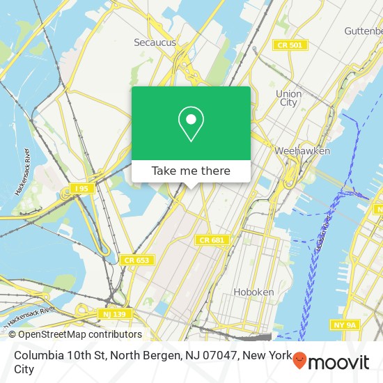 Mapa de Columbia 10th St, North Bergen, NJ 07047