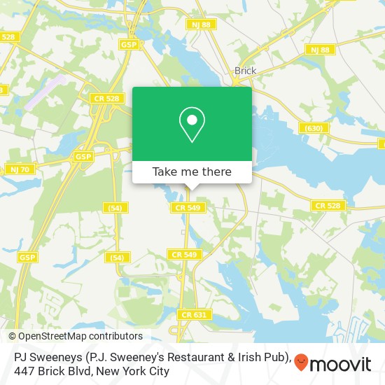 Mapa de PJ Sweeneys (P.J. Sweeney's Restaurant & Irish Pub), 447 Brick Blvd