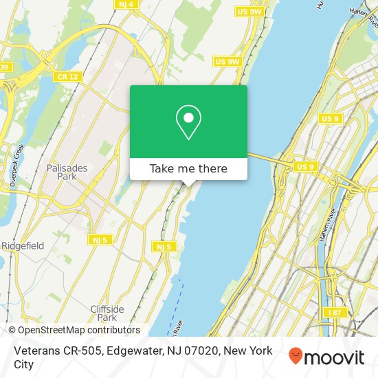 Mapa de Veterans CR-505, Edgewater, NJ 07020