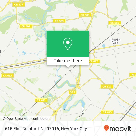 Mapa de 615 Elm, Cranford, NJ 07016