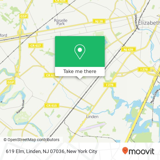 Mapa de 619 Elm, Linden, NJ 07036