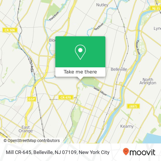 Mapa de Mill CR-645, Belleville, NJ 07109