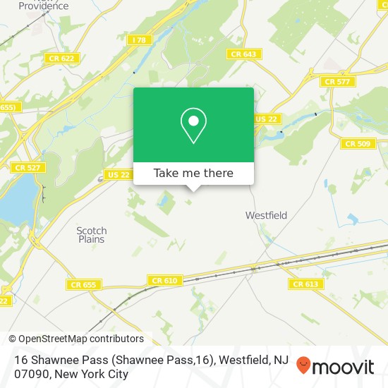 Mapa de 16 Shawnee Pass (Shawnee Pass,16), Westfield, NJ 07090
