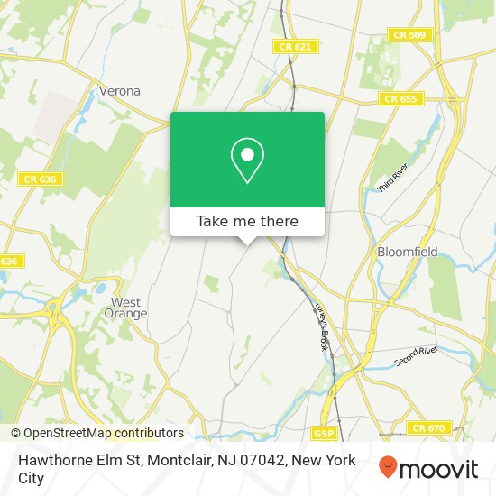 Mapa de Hawthorne Elm St, Montclair, NJ 07042