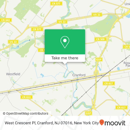 West Crescent Pl, Cranford, NJ 07016 map