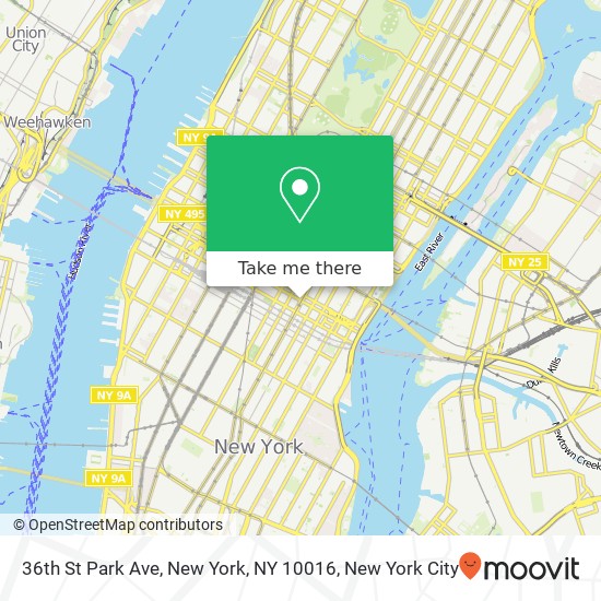 Mapa de 36th St Park Ave, New York, NY 10016