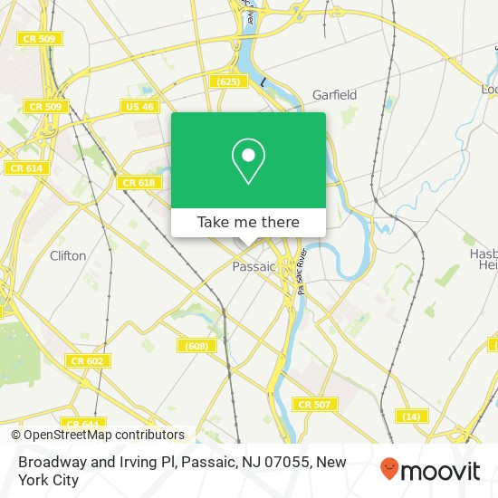 Mapa de Broadway and Irving Pl, Passaic, NJ 07055