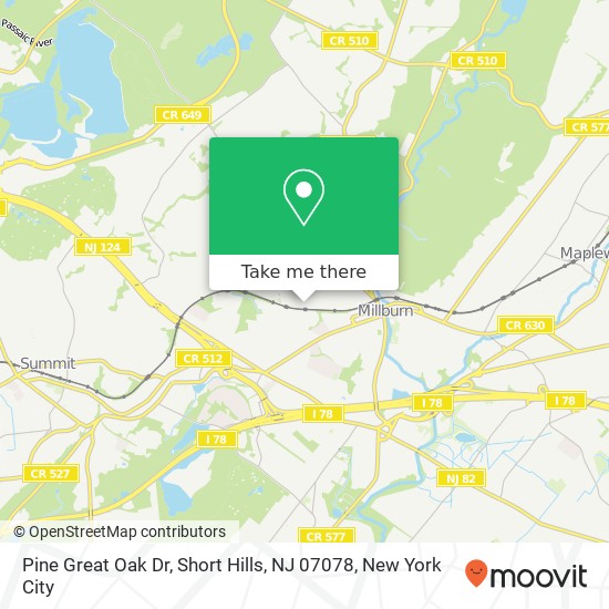 Mapa de Pine Great Oak Dr, Short Hills, NJ 07078