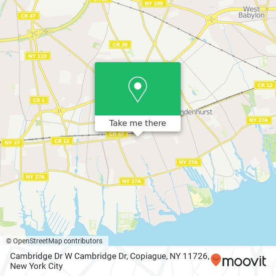 Mapa de Cambridge Dr W Cambridge Dr, Copiague, NY 11726