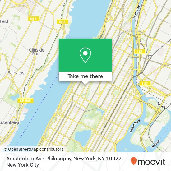 Mapa de Amsterdam Ave Philosophy, New York, NY 10027