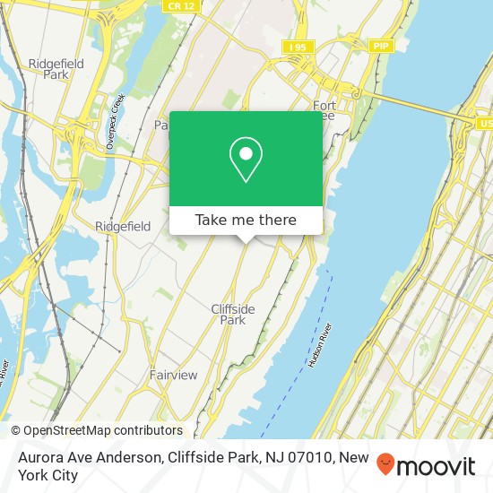 Mapa de Aurora Ave Anderson, Cliffside Park, NJ 07010