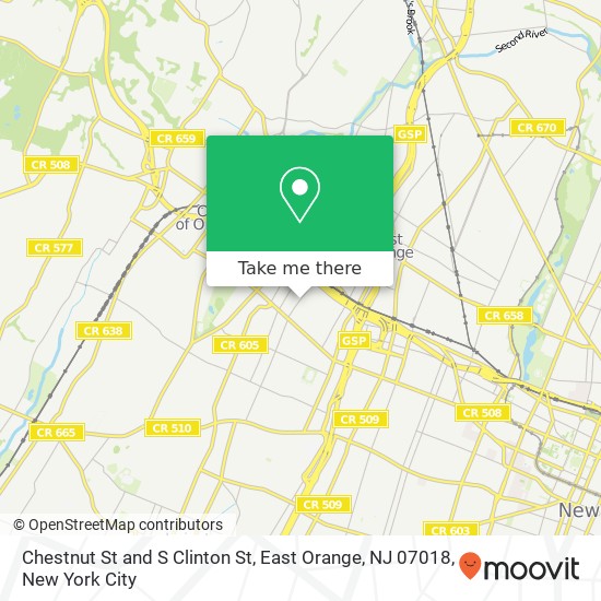 Mapa de Chestnut St and S Clinton St, East Orange, NJ 07018