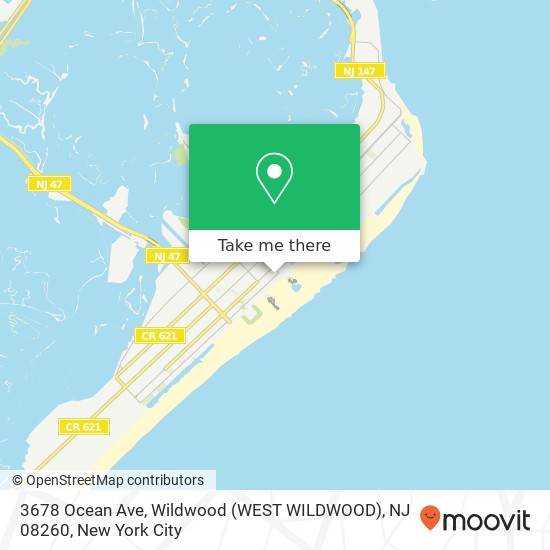 Mapa de 3678 Ocean Ave, Wildwood (WEST WILDWOOD), NJ 08260