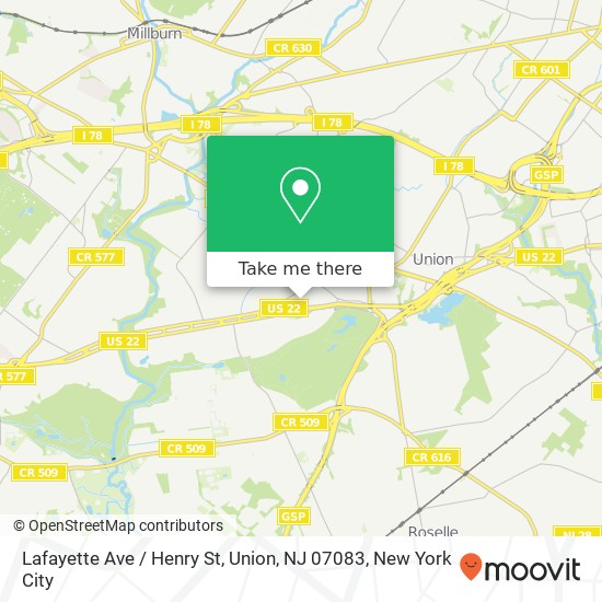 Mapa de Lafayette Ave / Henry St, Union, NJ 07083
