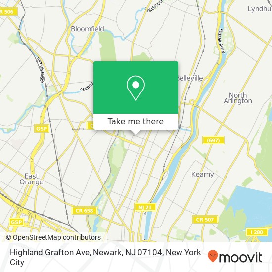 Mapa de Highland Grafton Ave, Newark, NJ 07104