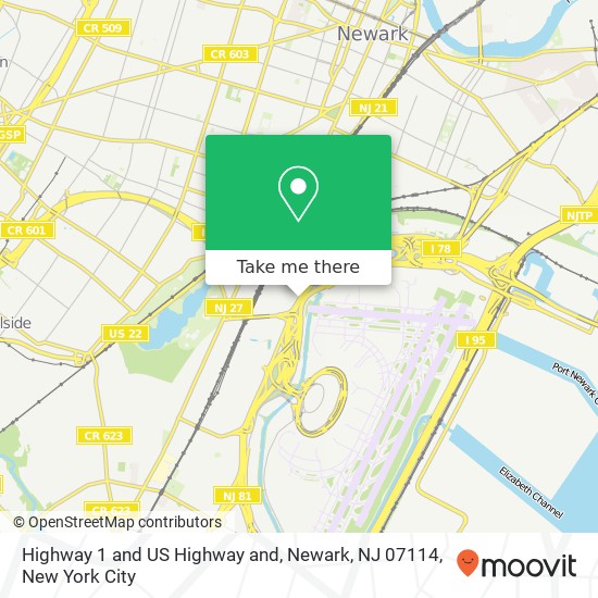 Mapa de Highway 1 and US Highway and, Newark, NJ 07114