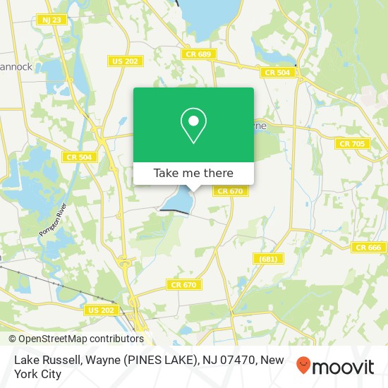 Mapa de Lake Russell, Wayne (PINES LAKE), NJ 07470