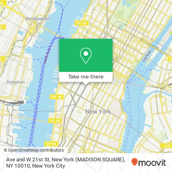 Mapa de Ave and W 21st St, New York (MADISON SQUARE), NY 10010