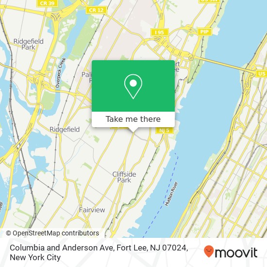 Mapa de Columbia and Anderson Ave, Fort Lee, NJ 07024