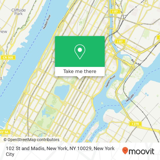 102 St and Madis, New York, NY 10029 map