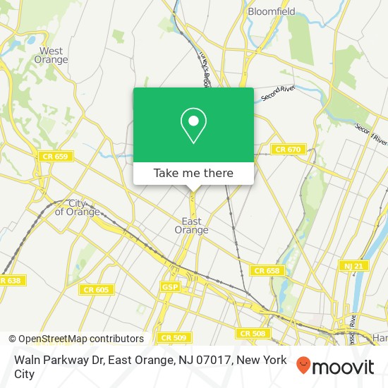 Mapa de Waln Parkway Dr, East Orange, NJ 07017