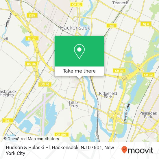 Mapa de Hudson & Pulaski Pl, Hackensack, NJ 07601