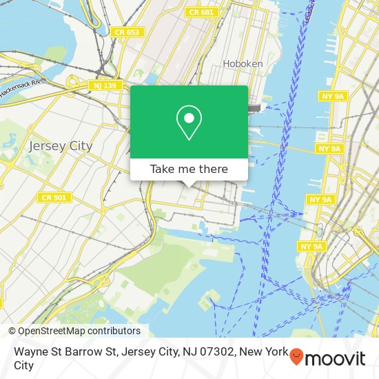 Mapa de Wayne St Barrow St, Jersey City, NJ 07302
