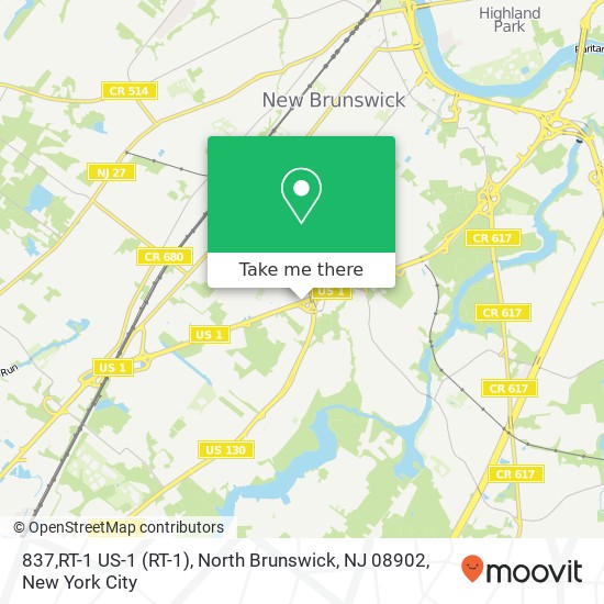 Mapa de 837,RT-1 US-1 (RT-1), North Brunswick, NJ 08902