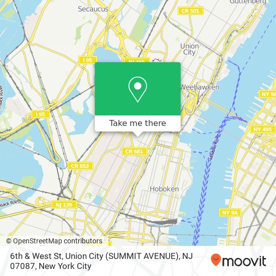 6th & West St, Union City (SUMMIT AVENUE), NJ 07087 map