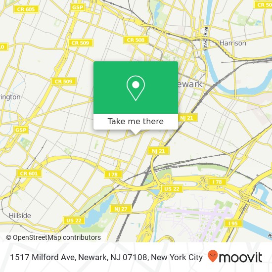 Mapa de 1517 Milford Ave, Newark, NJ 07108