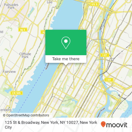125 St & Broadway, New York, NY 10027 map