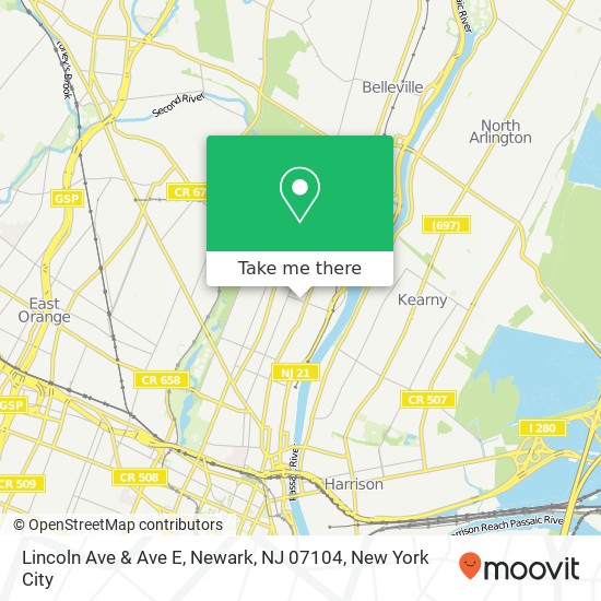 Mapa de Lincoln Ave & Ave E, Newark, NJ 07104