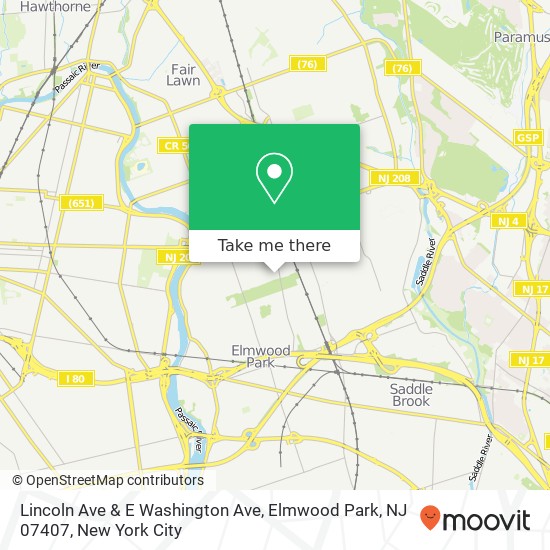 Lincoln Ave & E Washington Ave, Elmwood Park, NJ 07407 map