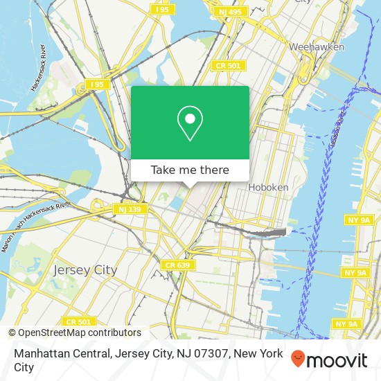 Mapa de Manhattan Central, Jersey City, NJ 07307