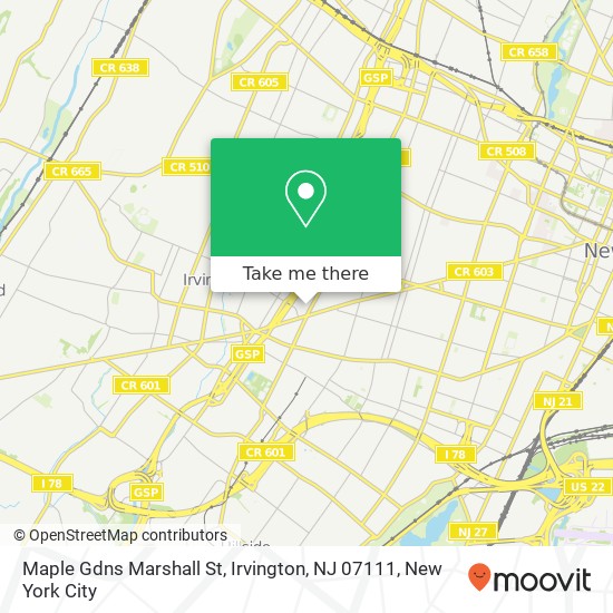 Mapa de Maple Gdns Marshall St, Irvington, NJ 07111