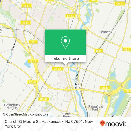 Mapa de Church St Moore St, Hackensack, NJ 07601
