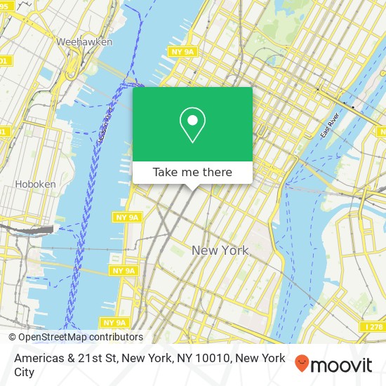 Americas & 21st St, New York, NY 10010 map