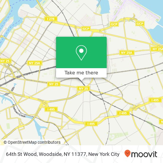 Mapa de 64th St Wood, Woodside, NY 11377