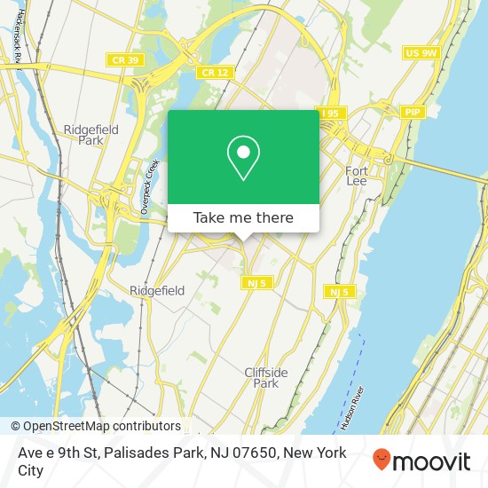 Mapa de Ave e 9th St, Palisades Park, NJ 07650