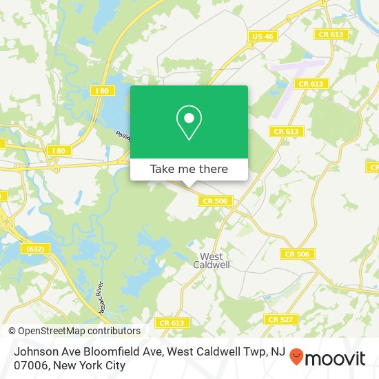 Mapa de Johnson Ave Bloomfield Ave, West Caldwell Twp, NJ 07006