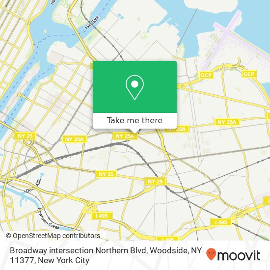 Mapa de Broadway intersection Northern Blvd, Woodside, NY 11377