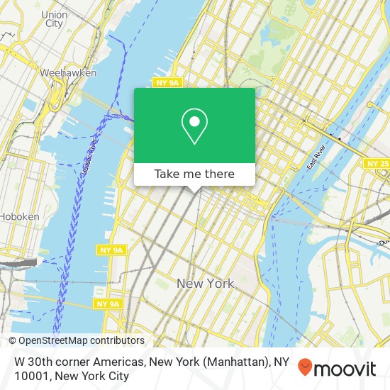 Mapa de W 30th corner Americas, New York (Manhattan), NY 10001