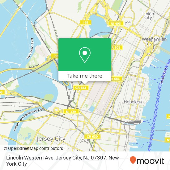 Mapa de Lincoln Western Ave, Jersey City, NJ 07307