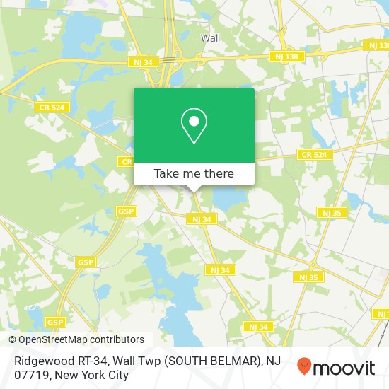 Mapa de Ridgewood RT-34, Wall Twp (SOUTH BELMAR), NJ 07719