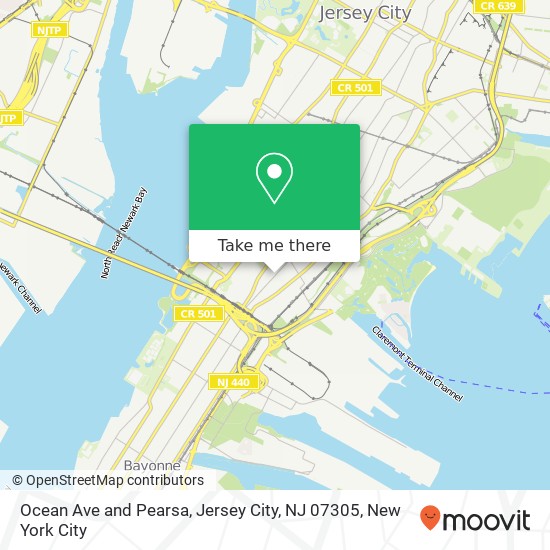 Mapa de Ocean Ave and Pearsa, Jersey City, NJ 07305